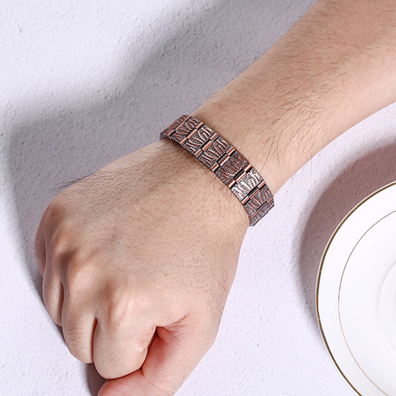 Charm Bracelets Vintage Chain Link Bracelets for Women Men Arthritis Copper Color Bangle Health Energy Germanium Double Row Magnetic Healthcare 230328