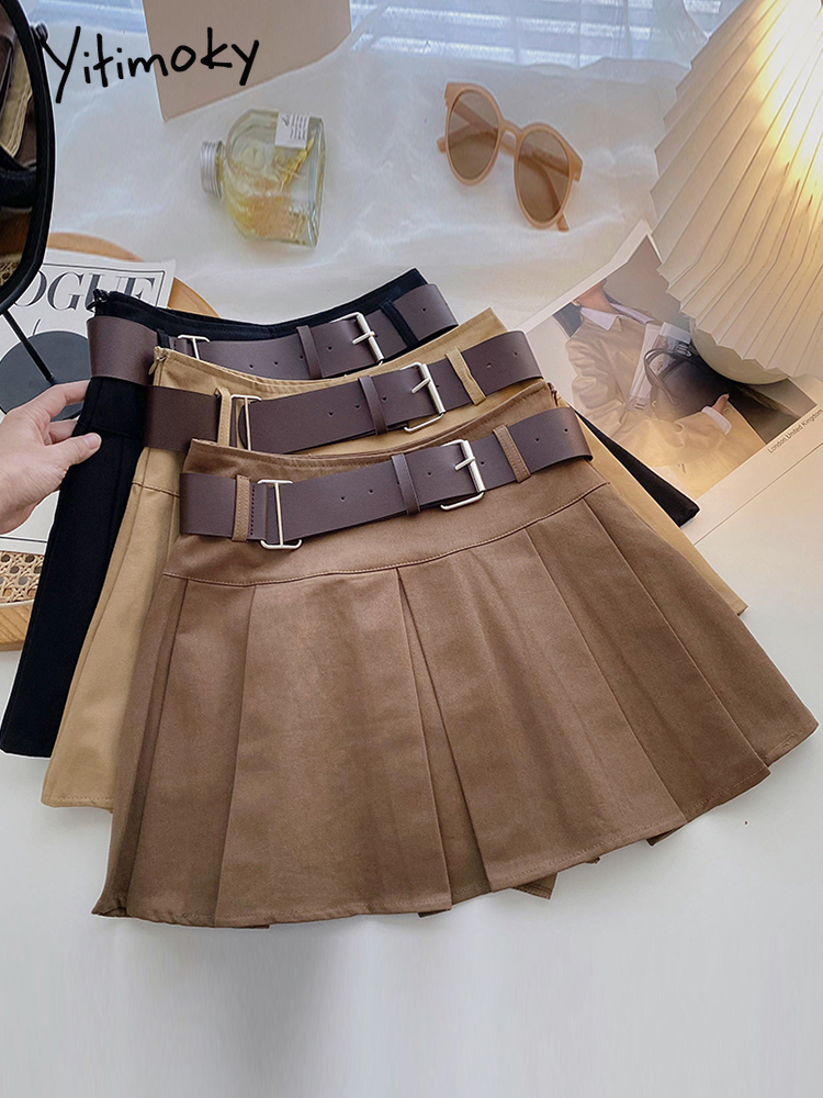 Skirts Yitimoky Pleated for Women Mini Y2k Summer Sashes Korean Fashion Clothing Harajuku Black High Waist Casual Elegant 230329