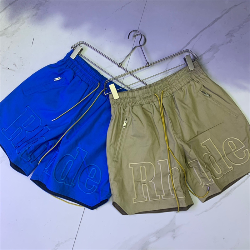 Blue Khaki Multiple Pockets Cargo Shorts Men Women 1 Embroidered Breeches