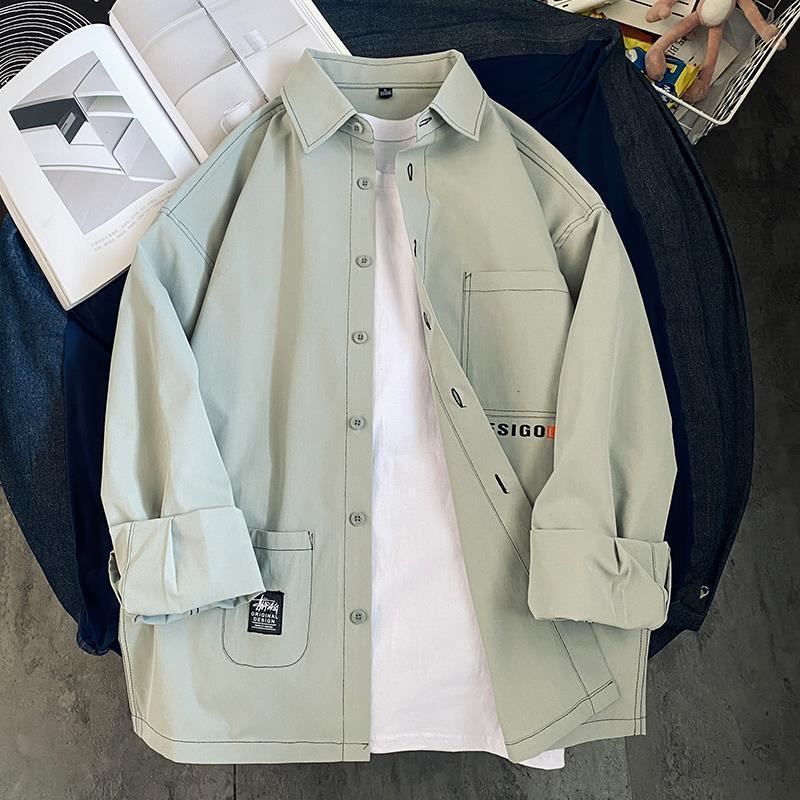 Men's Casual Shirts Men's long sleeved loose fitting Japanese summer hip-hop shirt Men's casual city boy Spring autumn letter printed p