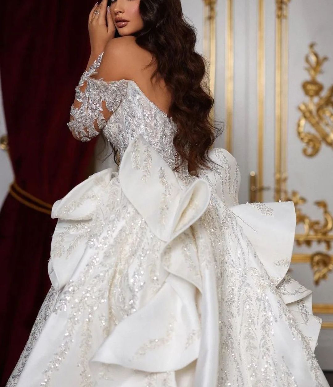 Dresses Mermaid Wedding Long Sleeves V Neck Appliques Sequins Beaded Ruffles Detachable Train 3D Lace Or Length Bridal Gowns Custom Made Abiti Da Spos