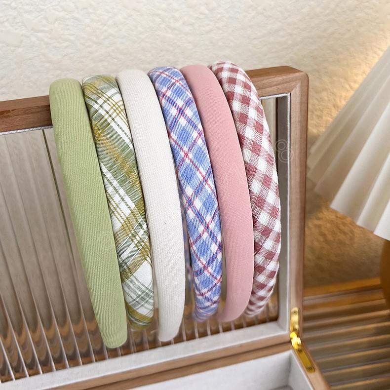 Korean Sweet Plaid Headbands Thin Hairbands Elegant Solid Color Head Hoop Women Tiara Head Band Headwrap Hair Accessories