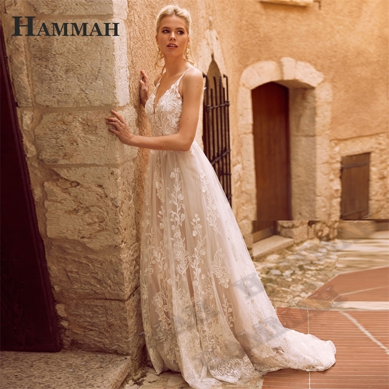 Party Dresses HAMMAH Wedding Long Sleeves Detachable Train V Neck Appliques Tulle Fast Bridal Brides Dress Made To Order 230328