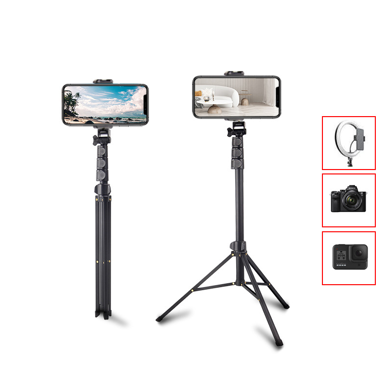 1.7m phone stand and selfie tripod landing multi-function outdoor live broadcast expandable camera and phone tripod with phone clip