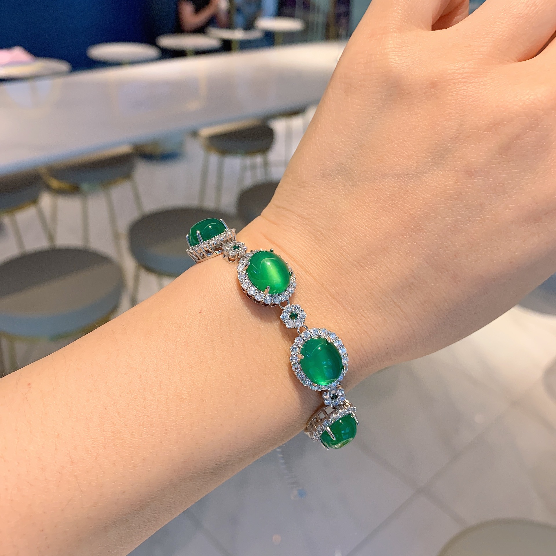 Vintage Jade Diamond Bangle Bracelet White Gold Filled Engagement Wedding Bracelets For Women Bridal Trendy Party Jewelry Gift