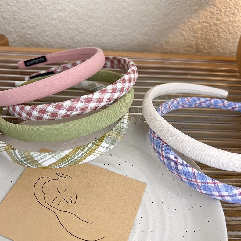 Korean Sweet Plaid Headbands Thin Hairbands Elegant Solid Color Head Hoop Women Tiara Head Band Headwrap Hair Accessories