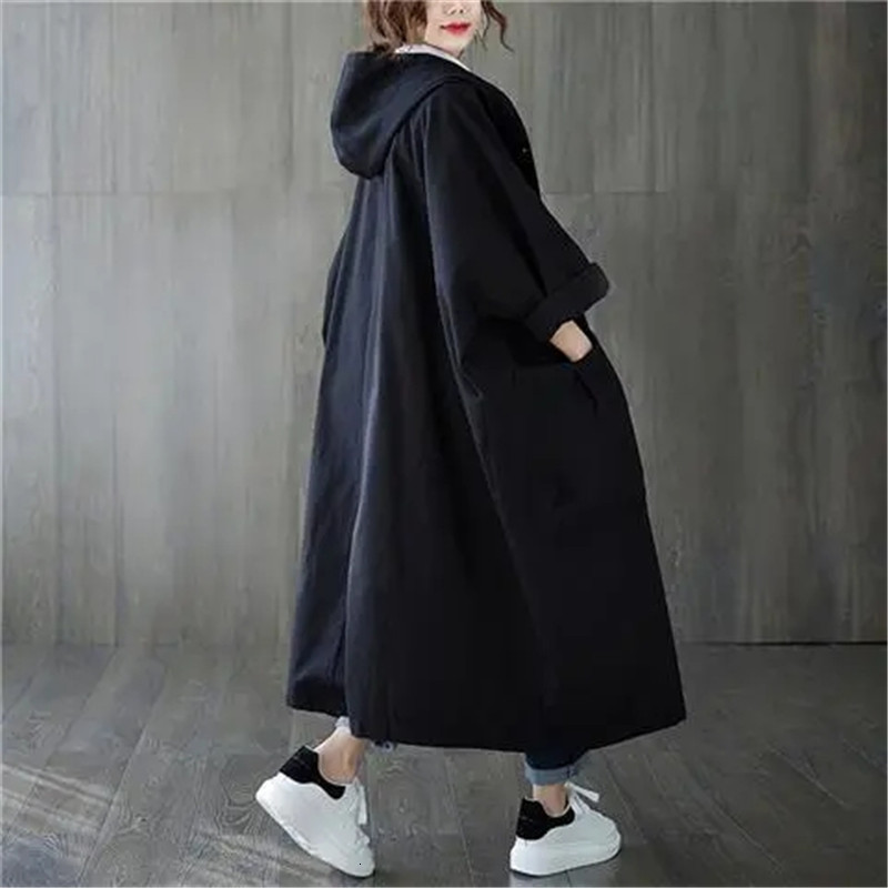 Women's Trench Coats 2023 Spring And Autumn Loose Over The Knee Long Pocket Casual Joker Windbreaker Women Hooded Jacket 230329