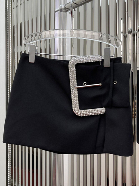 Skirts TWOTWINSTYLE Black Patchwork Diamond Skirt For Women High Waist Irregular Hem Solid Mini Female Summer Clothing Style 230329