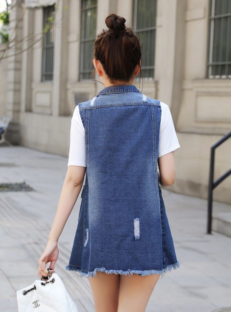 Women's Vests Women's Denim Tank Top SpringSummer Open Front Long Hole Jeans Tank Top Women's Fahion Sleeveless Casual Jacket Coat S-6X
