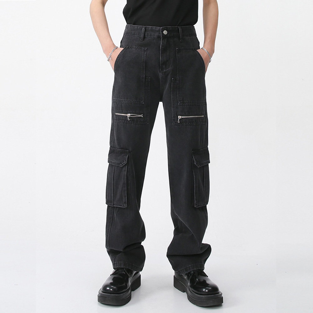 Men's Jeans Men Casual Denim Trousers Big Pockets Zipper Cargo Jeans Pants Male Streetwear Fashion Hip Hop Black Jeans Pants 230329