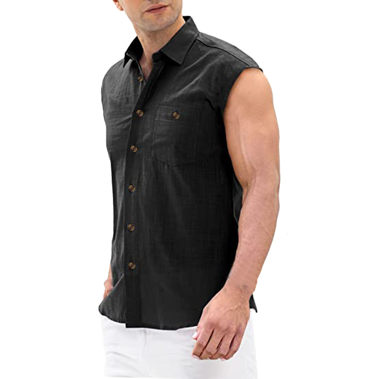 Men's Casual Shirts Cotton linen men's shirt Sleeveless fashion men's shirt linen shirt men's shirt 230412