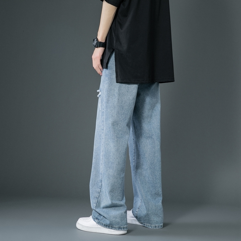 Men's Jeans Spring Summer Men's Ripped Wide Leg Jeans Korean Trend Straight Baggy Denim Pants Male Vintage Blue Trousers 230329