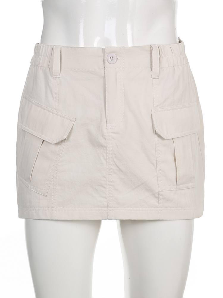 Skirts Cuteandpsycho Retro Y2K Solid Cargos Vintage Streetwear Pockets Mini Summer Harajuku Cute Aesthetic 2000s Outfits 230329