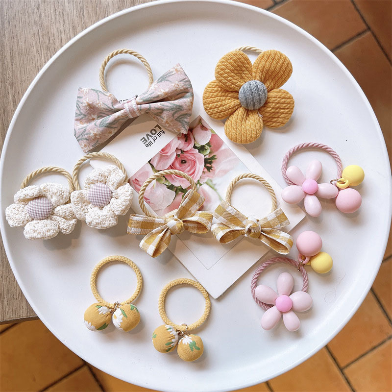 Hair Accessories 10PcsSet Baby Rope Cartoon Flower Lace Bows Kids Rubber Bands Sweet Princess Elastic Children Girl 230328