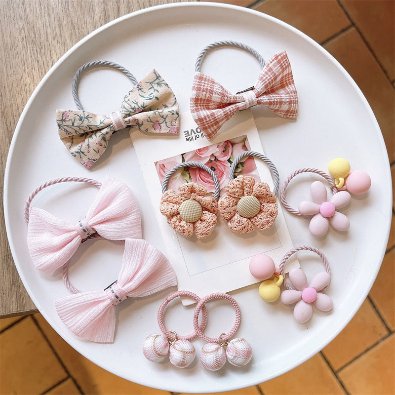 Hair Accessories 10PcsSet Baby Rope Cartoon Flower Lace Bows Kids Rubber Bands Sweet Princess Elastic Children Girl 230328