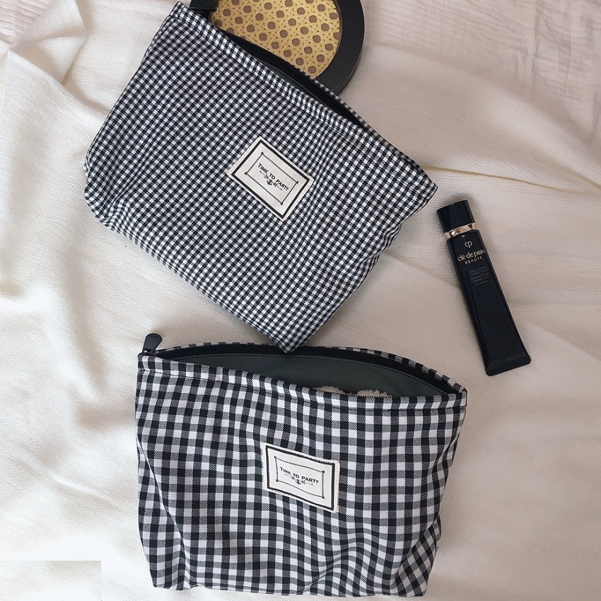 Cosmetic Bags Cases Cotton Makeup For Plaid Large Cosmetics Pouch Necesserie Make Up Organizer Beauty Storage Woman Men Travel Toiletry 230329