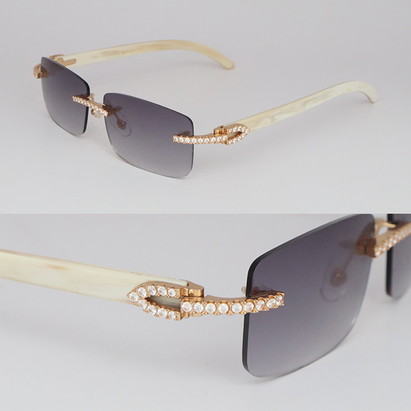 New Designer Moissanite Diamond Set Rimless Sunglasses for Women Big Stones 2.5 Carat Diamond Sun glasses Genuine Natural Horn Eyewear Men Women Sunlasses Luxury Hot