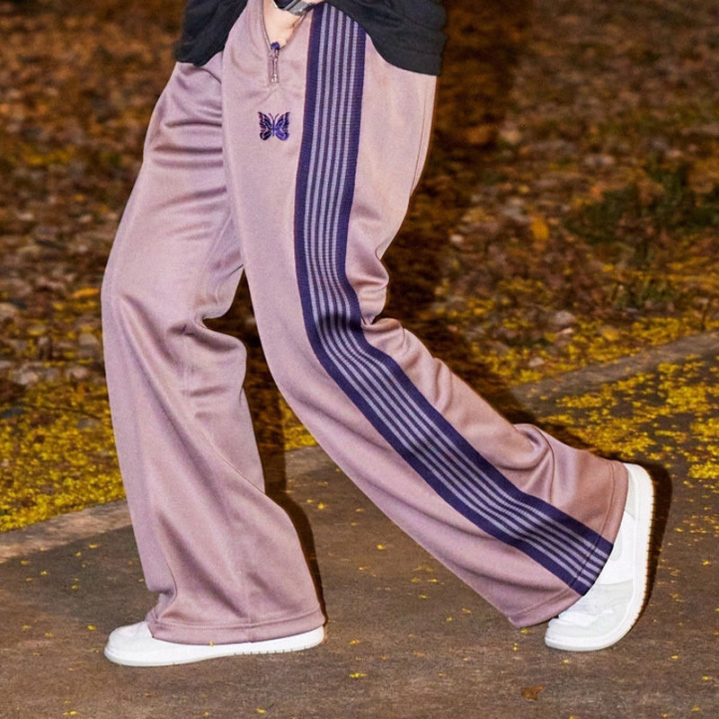 Mens Pants Spring Autumn Needles Butterfly Embroidery Striped Straight Fashion Joggers Sweatpants Men Women Casual AWGE Trousers 230328