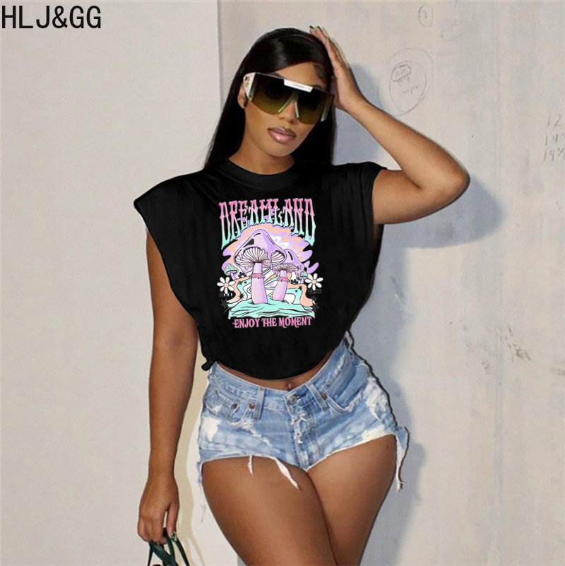 Womens TShirt HLJ GG Fashion Loose Sleeveless Crop Tops Women Pattern Print Streetwear Summer Casual Sporty Clothing Female Printing 230328