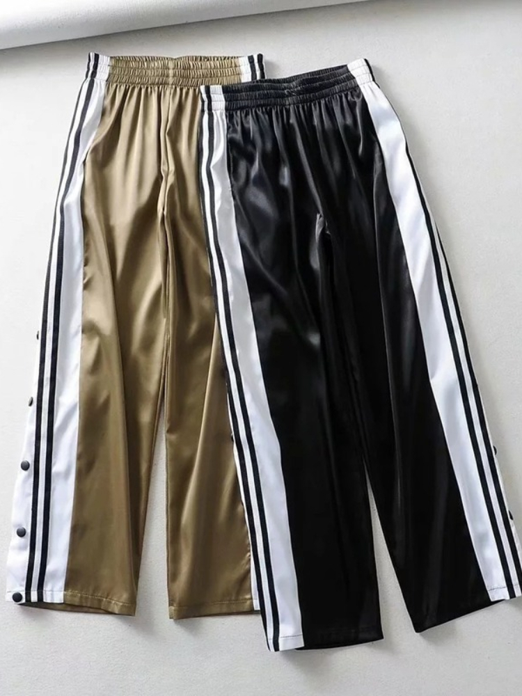 Womens Pants Capris HOUZHOU Joggers Sweatpants Casual Wide Leg Female Stripe Hip Hop Sports Streetwear Button Trousers Vintage 230329