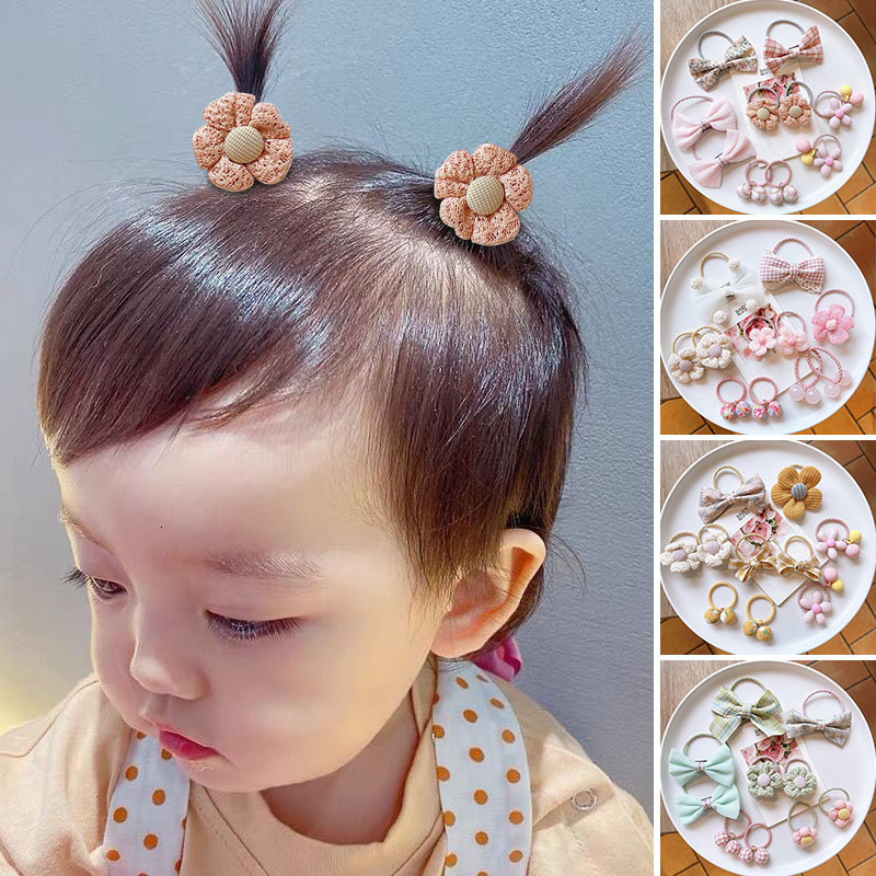 Hair Accessories 10PcsSet Baby Rope Cartoon Flower Lace Bows Kids Rubber Bands Sweet Princess Elastic Children Girl 230328