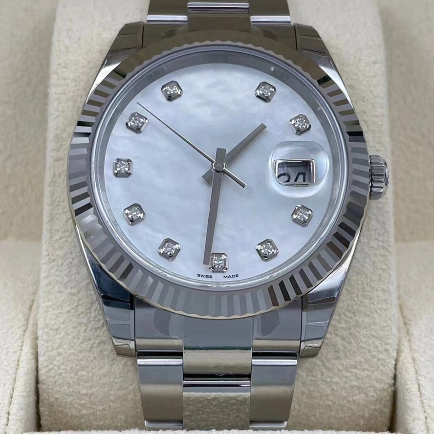 Men's Ladies Classic Diamond Watch Automatic Mechanical Watch 904L stainless steel high quality 41MM wristwatch Fashion White shell dial automatic date display, 16#
Men's Ladies Classic Diamond Watch Automatic Mechanical Watch 904L stainless steel high quality 41MM wristwatch Fashion White shell dial automatic date display, 16#