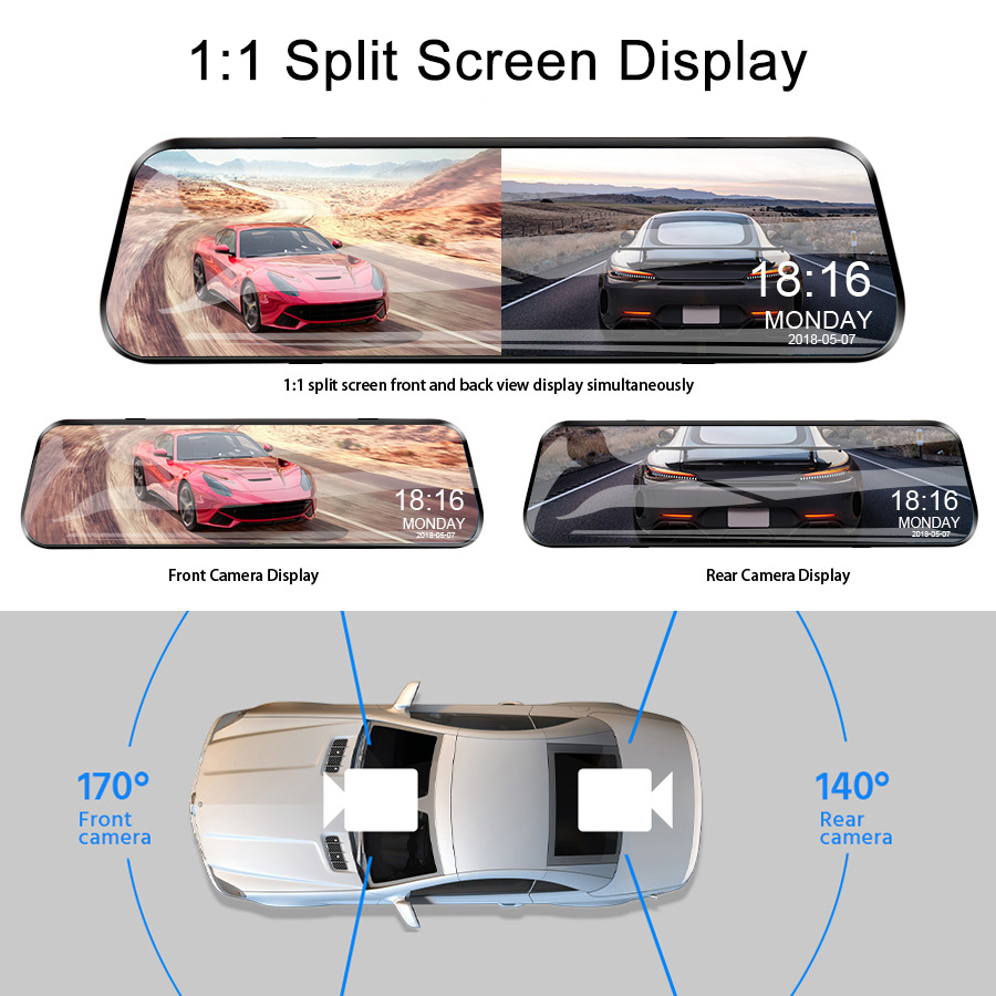 1080p Car Dvr Mirror Camera for Car Touch Screen Video Recorder Rearview Mirror Dash Cam Front and Rear Camera Mirror DVR Black Box