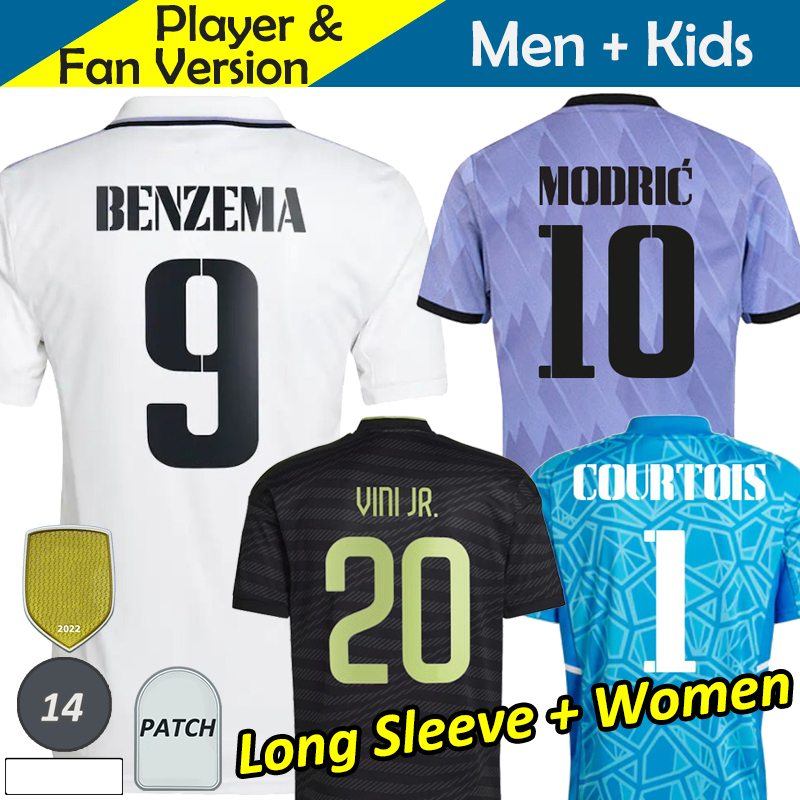 Real Madrid Soccer Jerseys 22/23 BENZEMA VINICIUS RODRYGO 2022 2023 Long Sleeve Player Version Goalkeeper Football Shirt Men Woman 3rd Kids Kit Set Uniform Camisetas, Kids away
Real Madrid Soccer Jerseys 22/23 BENZEMA VINICIUS RODRYGO 2022 2023 Long Sleeve Player Version Goalkeeper Football Shirt Men Woman 3rd Kids Kit Set Uniform Camisetas, Kids away