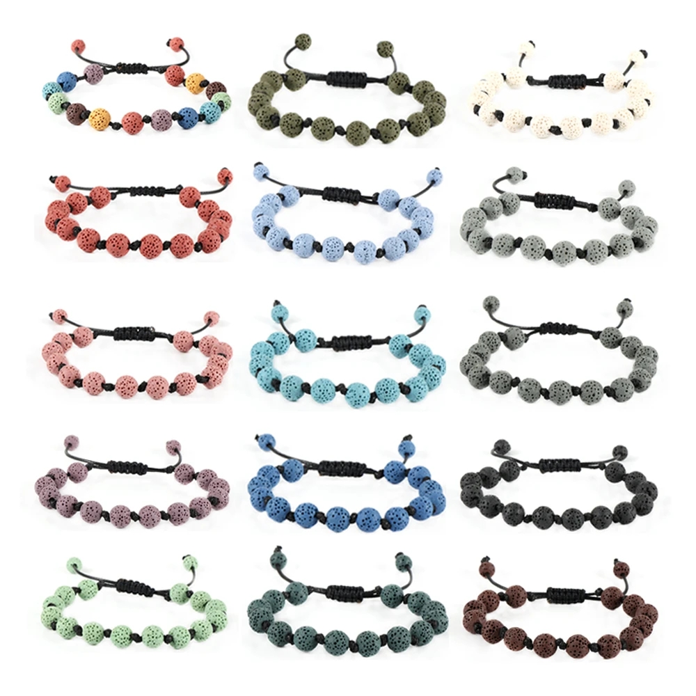 Colored Lava Stone Ethnic Bracelet Hand Weaving Adjustable Bracelets For Women Men Jewelry