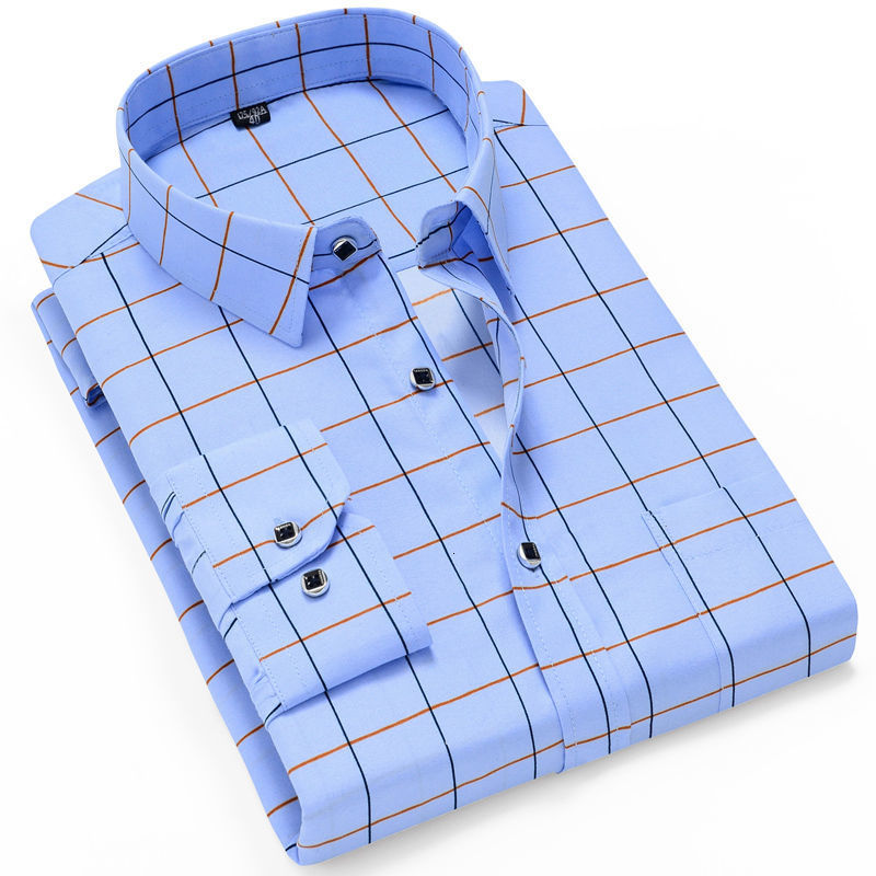 Men's Casual Shirts Thin Long Sleeve Printed Shirt Men's Korean Slim Fit Plaid Shirt Casual Business Dress Shirts Fashion Striped Streetwear