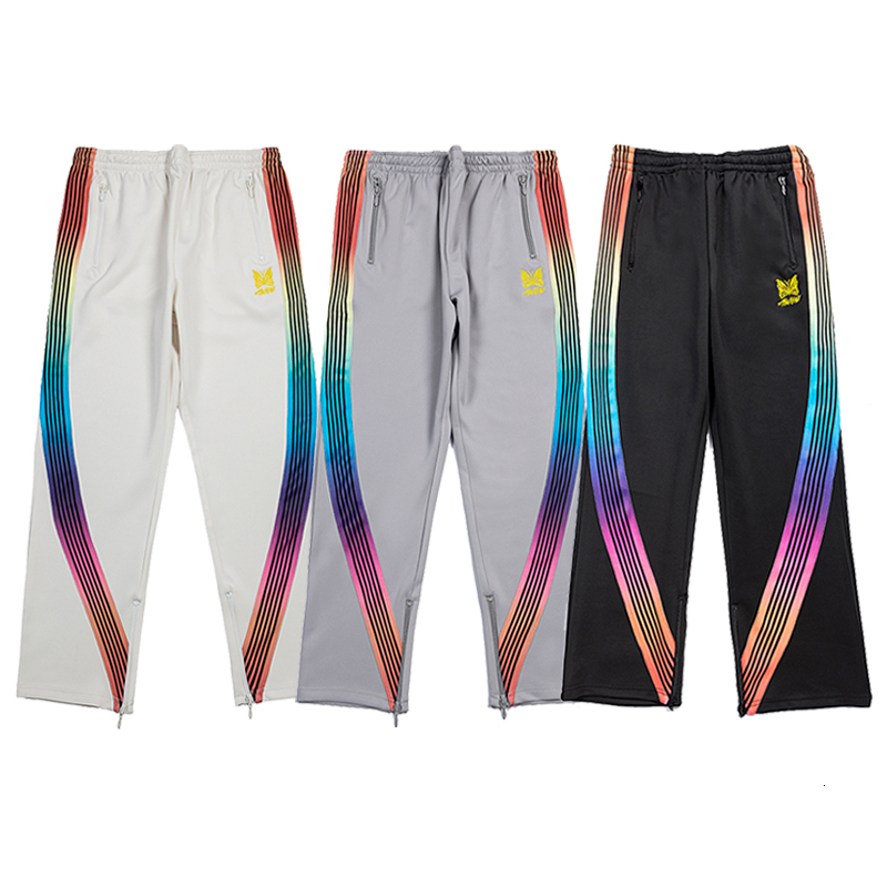 Mens Pants AWGE Needles Hip Hop Top Quality Butterfly Embroidery Track Sweatpants Japan Classic Stripe Joggers Trousers 230329