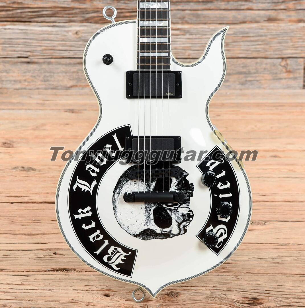 Wylde Audio Odin Grail White Electric Guitar Large Block Inlay, Black Hardware, Grover Tuners, China EMG Pickups, Metal Eye Hooks 
Wylde Audio Odin Grail White Electric Guitar Large Block Inlay, Black Hardware, Grover Tuners, China EMG Pickups, Metal Eye Hooks