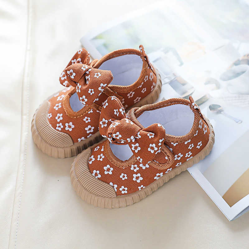 Athletic Outdoor Hook Loop Canvas Shoes for Girls 2023 Kids Fashion Shallow Summer New All-match Retro Bow Breathable Campus Shoes Soft Toddler W0329