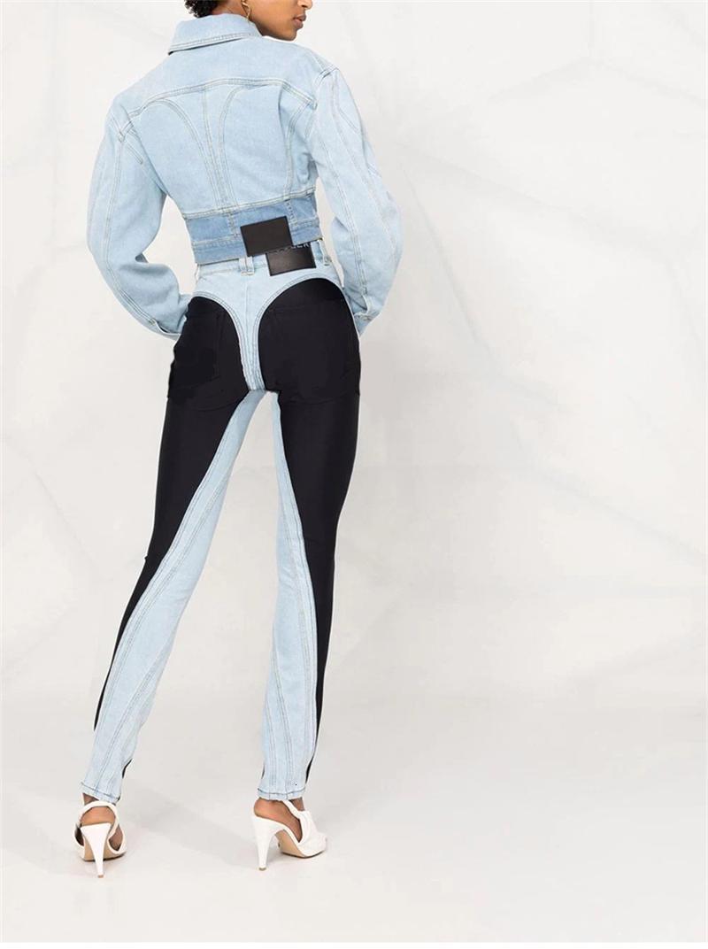 Women's Jeans 2023 Spring Stretch Line Sense Personality Contrast Color Stitching Washed LightColored Street Trousers 230330