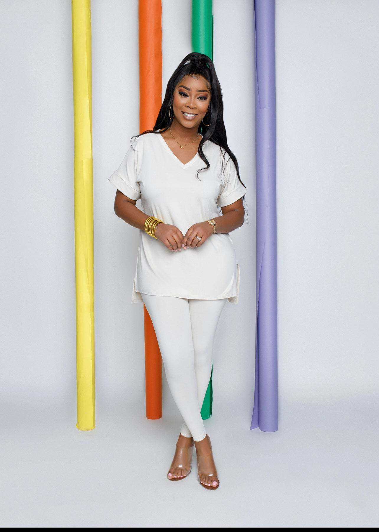 women's spring and summer Solid color short sleeve pant suit new V-neck solid color loose simple casual two-piece suit