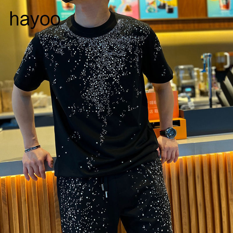 Men's Tracksuits Trend Heavy Industry Star Diamond Short Sleeve T-shirt Shorts Two Piece Men's Casual Summer Set 230330