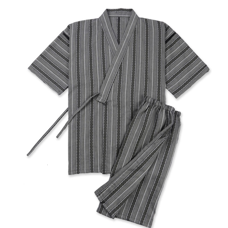 Men's Sleepwear Men's Japanese kimono cardigan short sleeve pajamas Yukata cotton stripe large size casual home clothing spring sauna 230330