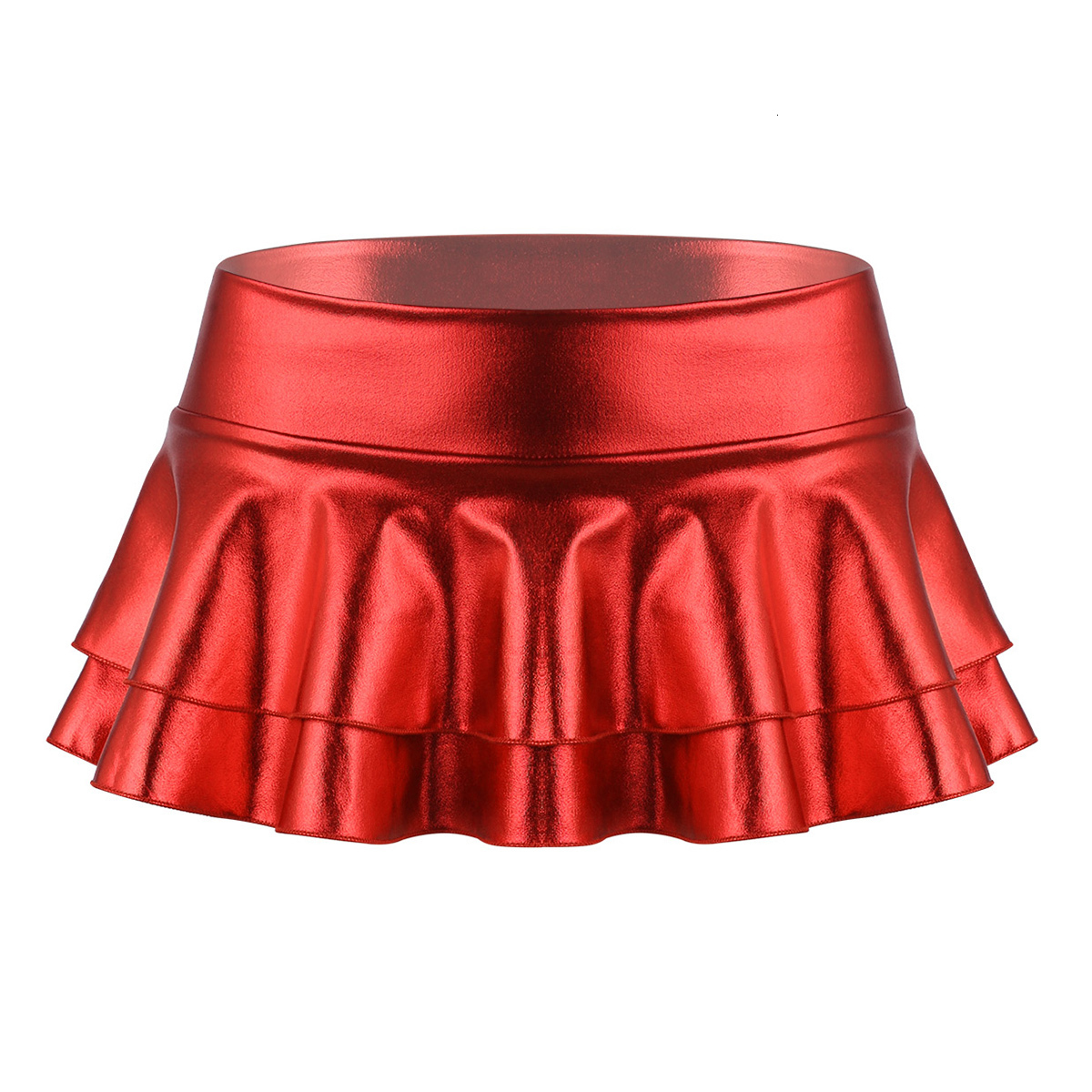 Skirts Sexy Womens Shiny Metallic Short Mini Low Rise Layered Ruffled Skirt for Dance Festivals Cocktail Costumes Clubwear 230330