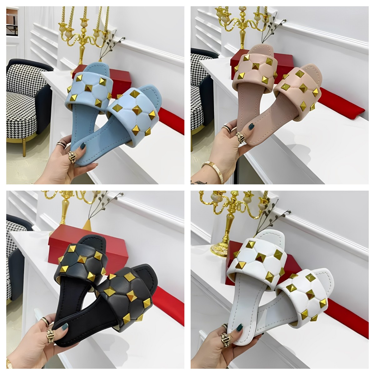 Shoes Women Roman Sandal Rivet Slides Summer Flat Slipper Heel Quilted Gold Stud Sexy Sheepskin Mules Bi valentinoes valentinoity Yqp, Pink
Shoes Women Roman Sandal Rivet Slides Summer Flat Slipper Heel Quilted Gold Stud Sexy Sheepskin Mules Bi valentinoes valentinoity Yqp, Pink