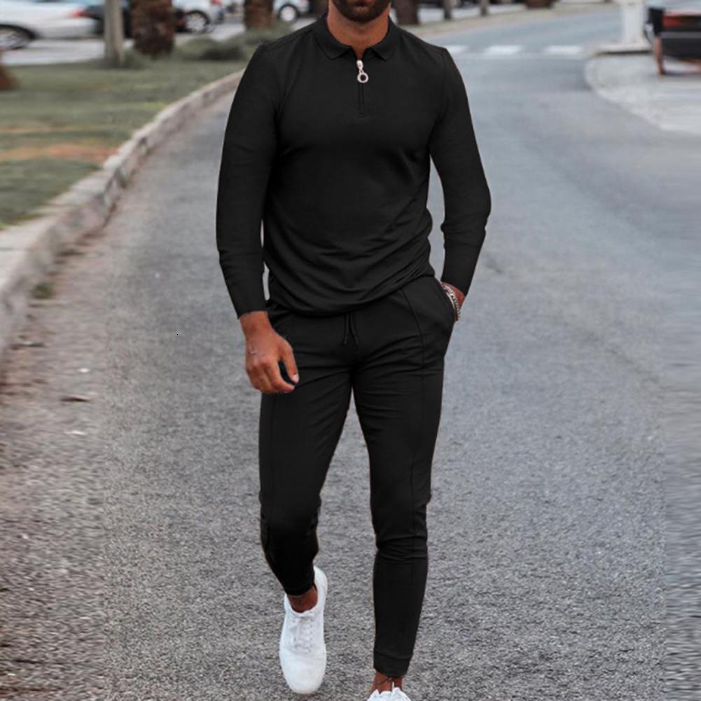 Men's Tracksuits Men's track and field clothing Spring and autumn sportswear 2-piece long sleeved polo shirtpants solid sportswear 230408
