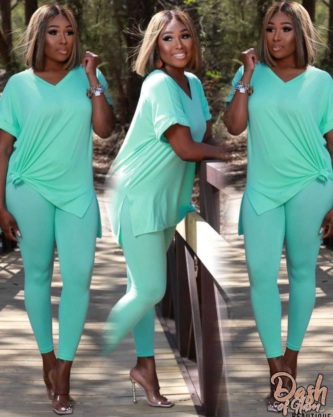 women's spring and summer Solid color short sleeve pant suit new V-neck solid color loose simple casual two-piece suit