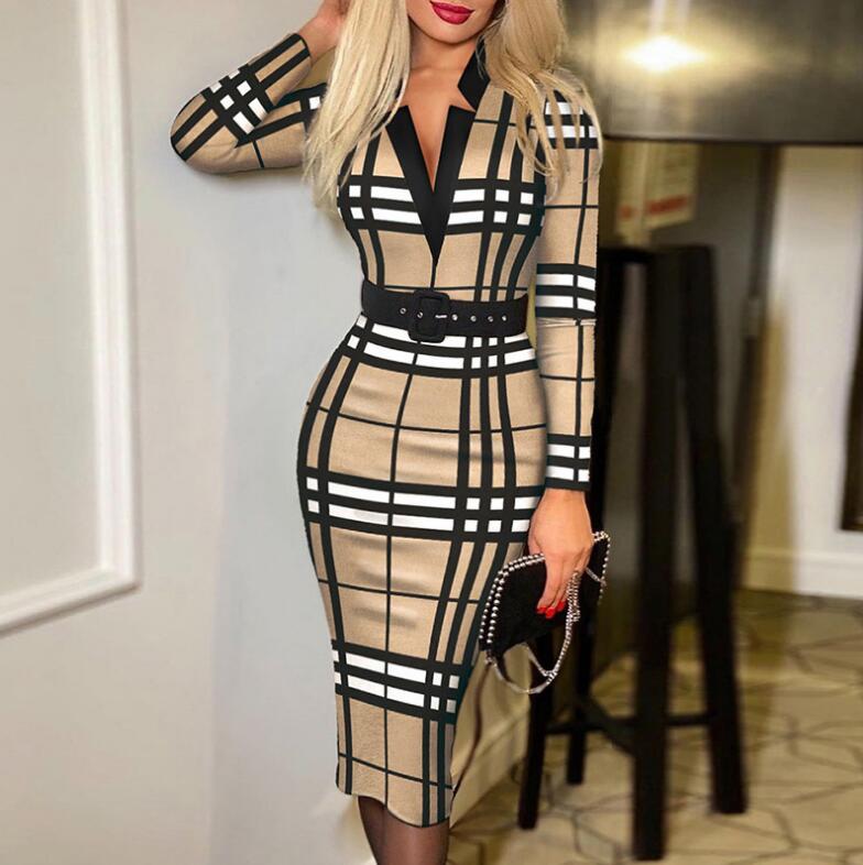 High waist bodycon Dresses for women summer dot plaid print sexy dress with belt women's clothing