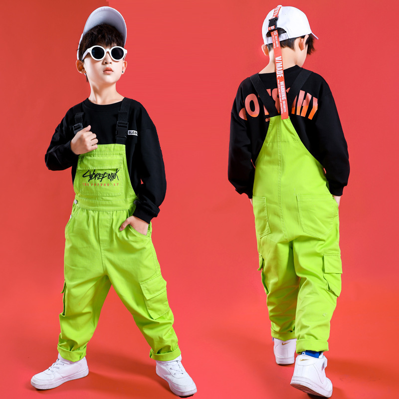 Dancewear Hip Hop Jazz Dance Costumes Kids Long Sleeve Top dungarees Boys Girls Hiphop Clothes Street Dance Stage Show Wear 230330