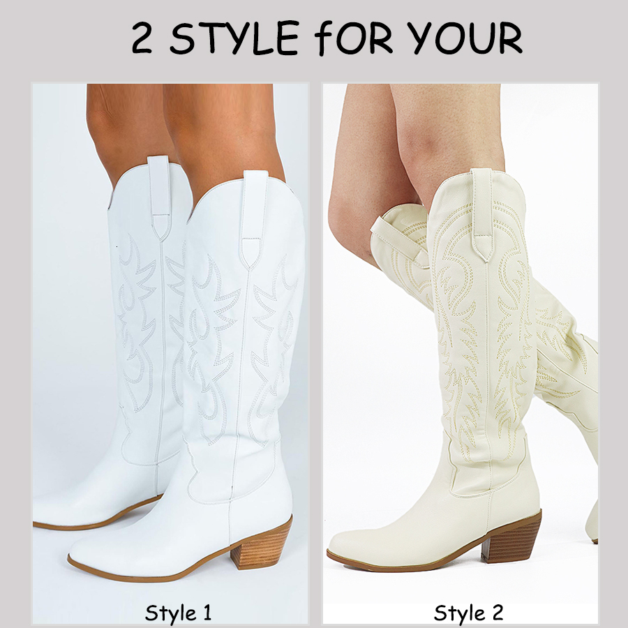 Boots Plus Size 45 Women's Embroidered Western Knee High Cowboy Cowgirl Chunky Heel Platform Women Shoes 230330