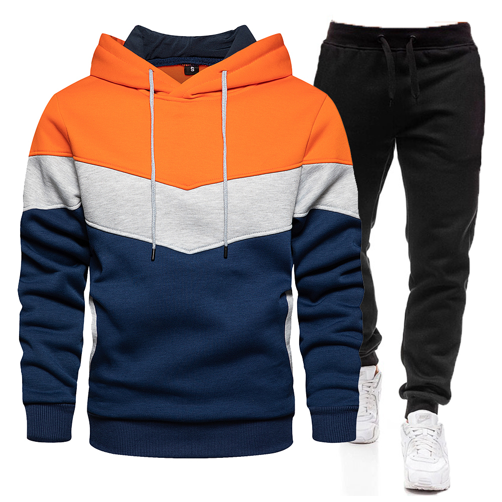 Men's Tracksuits Autumn Winter Warm Hooded SweatshirtTrouser Set Men's Hooded Panel Sweatshirt 230330