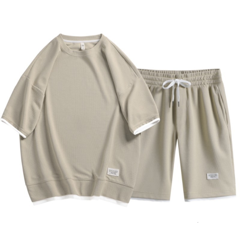 Men's Tracksuits Summer Men's Two Piece Set Linen Fabric Casual T-Shirt and Shorts Set Mens Sports Suit Fashion Short Sleeve Tracksuit 23042