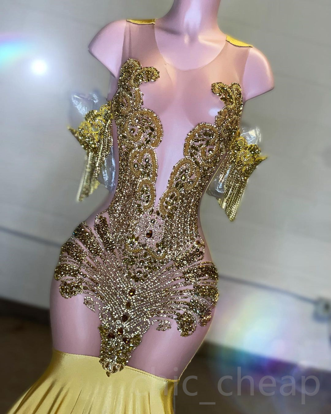 Arabic Aso Ebi Mermaid Luxurious Prom Dress Beaded Crystals Evening Formal Party Second Reception Birthday Engagement Gowns Dresses Robe De Soiree ZJ