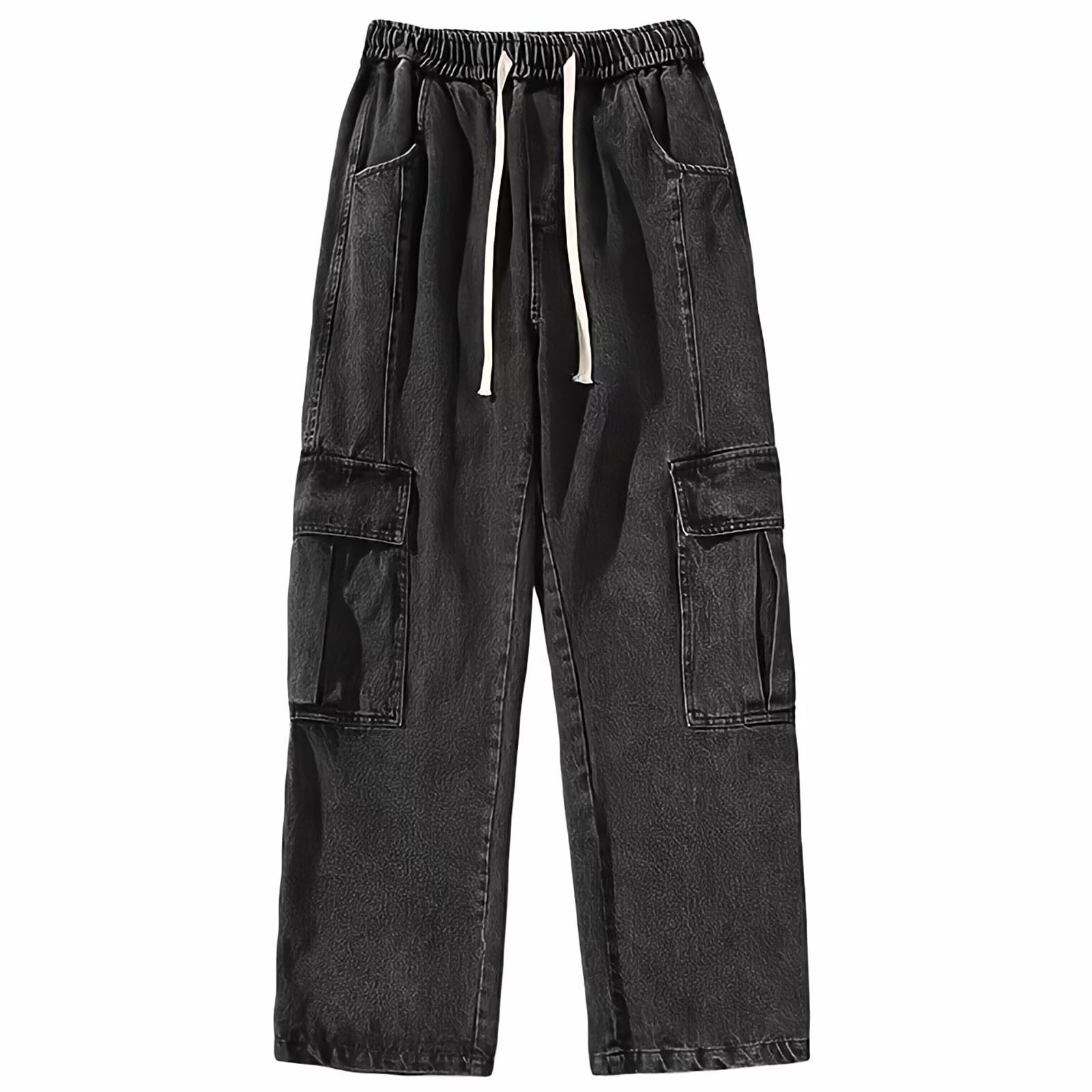 Men's Jeans Black Kpop Cargo Pants Men Hip Hop Grunge Punk Japanese Streetwear Vintage Y2k Korean Style Straight Wide Leg Trousers 230330