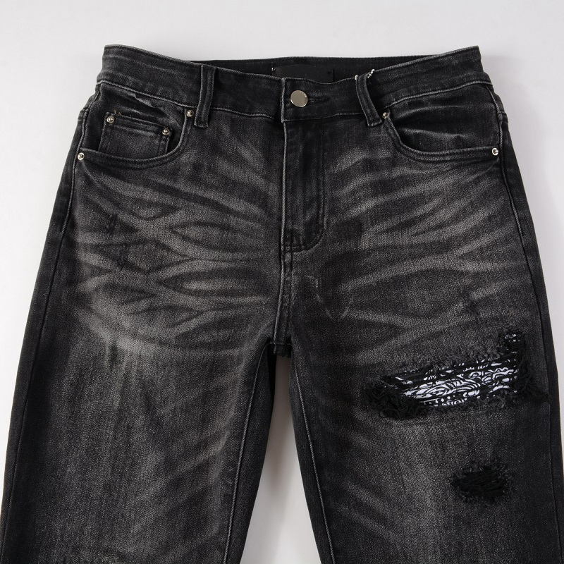 Men's Jeans Arrivals Distressed Slim Fit Steetwear Style Bandana Patchwork Skinny Stretch High Street Dark Gray Black Ripped 230330