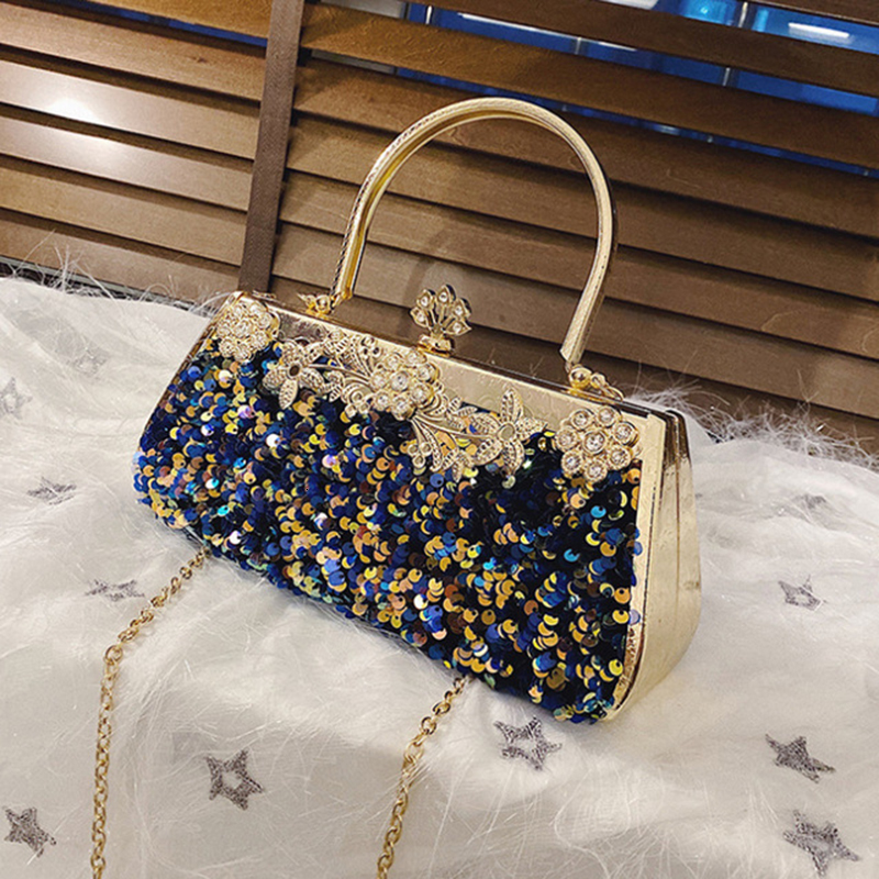 Evening Bags Women Fashion Clutch Purse Sequin Elegant Black Evening Bags Ladies Wedding Party Clutch Handbag Chain Shoulder Bags 230329